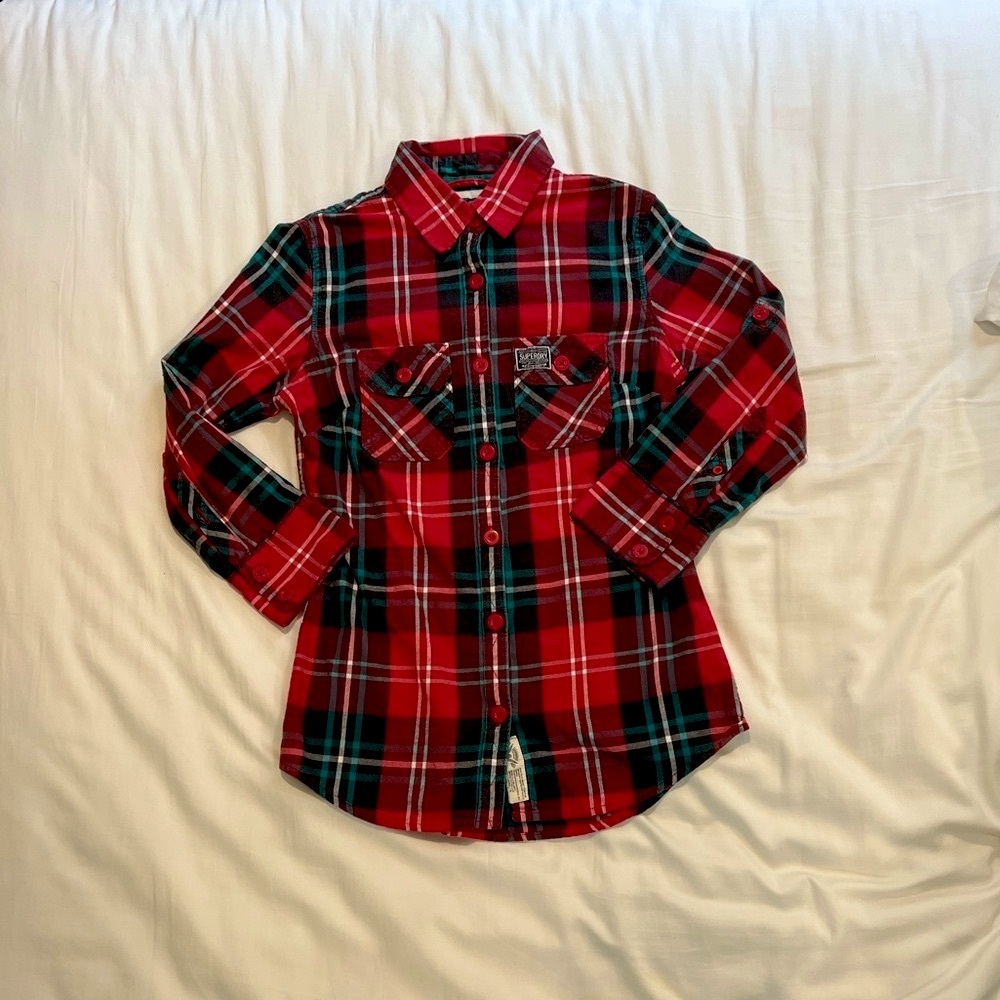 SUPERDRY Red and Green Plaid Button Down Shirt/ Women/ Size small